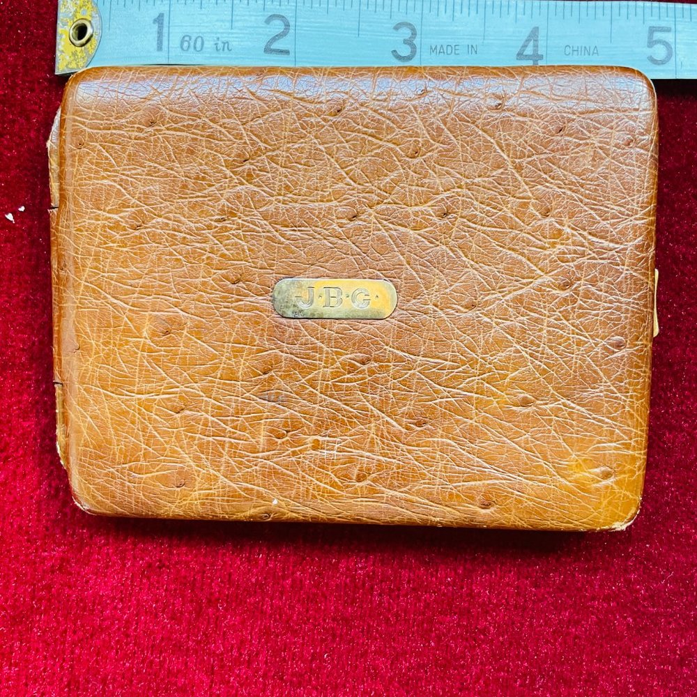 Vintage Genuine Ostrich Bifold Card Case Wallet 14K Gold Engraved - Picture 6 of 12